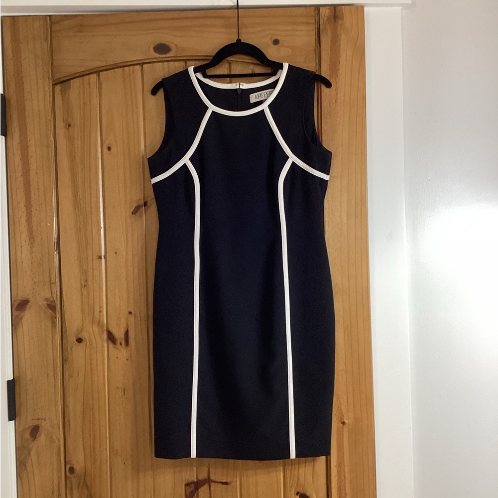 Kasper Black Sheath Dress with White Piping